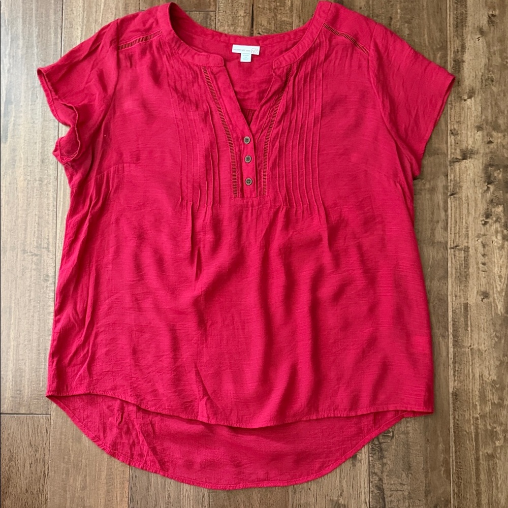 Chic Red Pleated Blouse